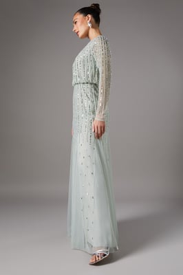 Linear Sequin Embellished Long Sleeve Dress