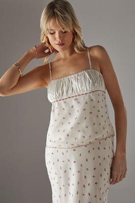 Ruched Bust Lace Trim Milkmaid Strappy Top