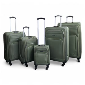 Soft Shell Lightweight Khaki Nylon Suitcase Set 4 Wheel Travel Case Holiday Bags