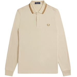 Fred Perry Long Sleeve Twin Tipped Oatmeal Beige Polo Shirt