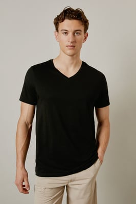 Black Plain V Neck T-shirt