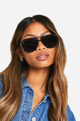 Black Frame Aviator Sunglasses