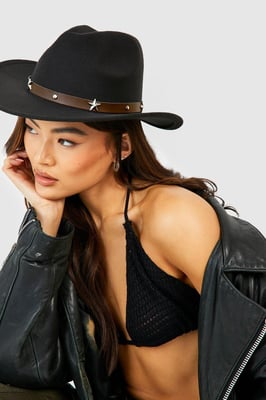 Black Star Studded Trim Western Cowboy Hat