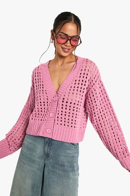 Crochet Knitted Button Down Cardigan