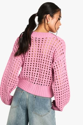 Crochet Knitted Button Down Cardigan