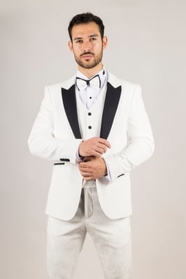 Men's White 3 Piece Velvet Wedding Tuxedo Formal Suit