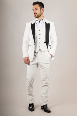 Men's White 3 Piece Velvet Wedding Tuxedo Formal Suit