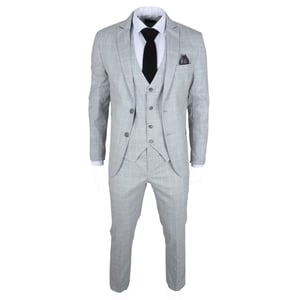 Men's Grey Checked 3 Piece Suit Tailored Fit