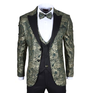 Men's 4 Piece Green Paisley Wedding Suit Tailor Fit