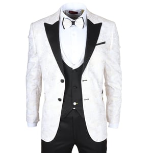 Heren 4-delige Witte Paisley Trouwrroch Tailor Fit