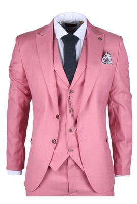 Men's 3 Piece Pink Tailored Fit Party Suit Race Day