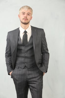 Men's 3 Piece Prince Of Wales Charcoal Suit Workwear