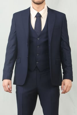Heren Marineblauwe 3-delige Formele Klassieke Promanzijdband Werkoutfit