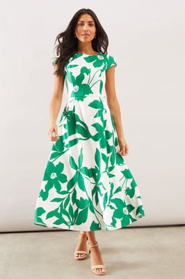 Floral Ottoman Fit & Flare Midaxi Dress