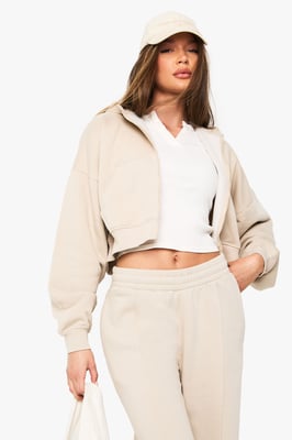 Boxy Balloon Sleeve Oversized Zip Through Hoodie