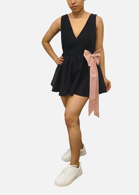 Svart Bow Detail Puff Skort Playsuit