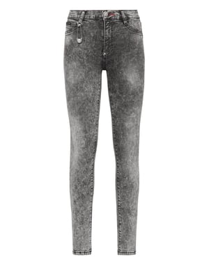 Högmidjade jeggings med ikonisk plein