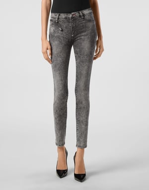 Högmidjade jeggings med ikonisk plein