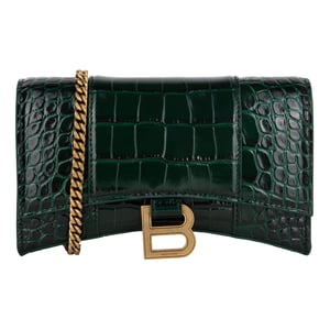 Balenciaga Hourglass Geëmbosseerde Croco Portemonnee Aan Ketting
