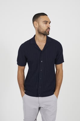 Navy Knitted Short Sleeve Shirt