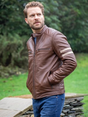 Charlie II Leather Racer Jacket in Cognac