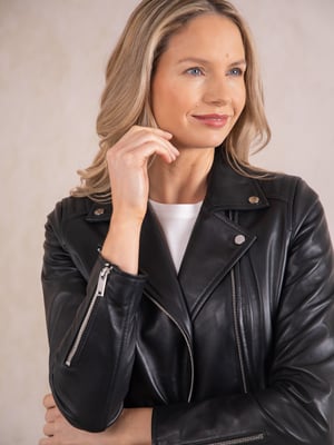 Tarraby Leather Biker Jacket in Black