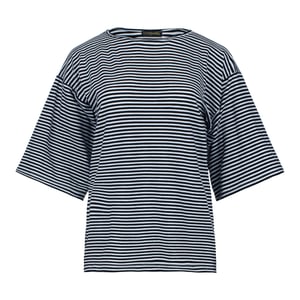 Gestreepte oversized top van viscose-elastaan ​​met ellebooglange mouwen