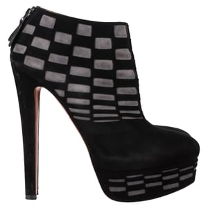 Alaïa Laser Cut Platform Ankle Boots in Black Suede