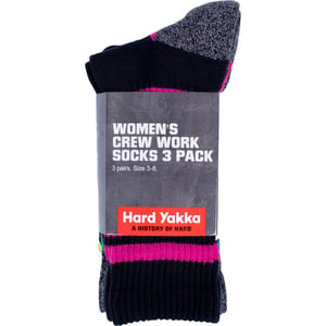 Hard Yakka Crew 3-Pak Katoenen Multikleur Dames Werk Sokken