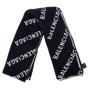 Balenciaga Logo-Intarsia Scarf in Navy Blue Wool