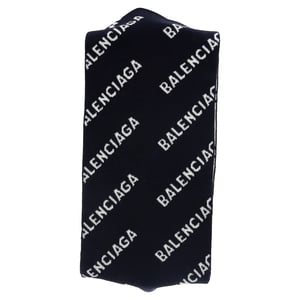 Balenciaga Logo-Intarsia Scarf in Navy Blue Wool