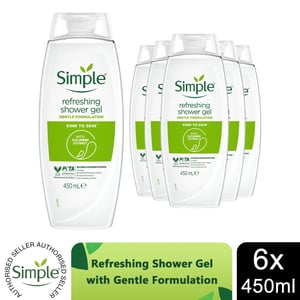 Simple Kind To Skin Refreshing Shower Gel With Gentle Formulation 450ml, 6 Pack