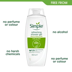 Simple Kind To Skin Refreshing Shower Gel With Gentle Formulation 450ml, 6 Pack