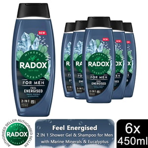 Radox  Mineral Therapy Feel Energised 2in1 Shower Gel & Shampoo For Men, 450ml 6pk