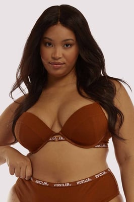 Hustler Hustler Branded Ribbed Chocolate Bra