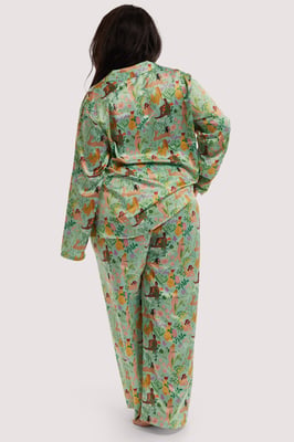 Playful Promises Bodil Jane Nudes And Flowers Drop Hem Recycled Satin Long Sleeve Pj Top