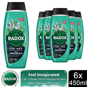 Radox  Mineral Therapy Feel Invigorated Shower Gel & Shampoo For Men, 450ml 6pk