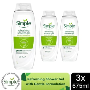Simple Kind To Skin Refreshing Shower Gel With Gentle Formulation 675ml, 3 Pack