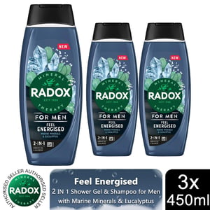 Radox  Mineral Therapy Feel Energised 2in1 Shower Gel & Shampoo For Men, 450ml 3pk