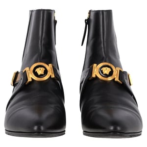 Versace Medusa Buckled Ankle Boots in Black Leather