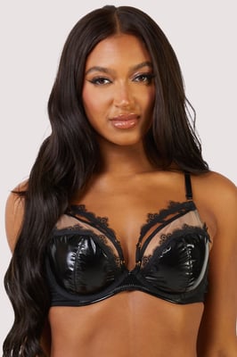Hustler Brea Cut Out Pvc And Lace Trim Balconette Bra