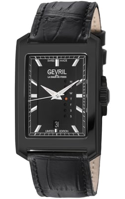 Manhattanhenge  Automatic Stainless Steel Watch, Black Dial, Handmade Italian Leather Strap with Tang Buckle