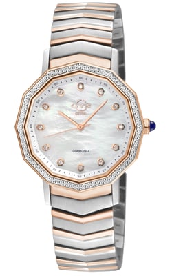 Spello II IP Rose Case, White MOP Dial, Two toned SS IPRG Bracelet watch