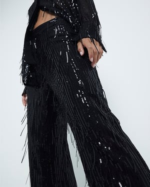River Island Womens Fringe Trousers Petite Black Sequin Tailored