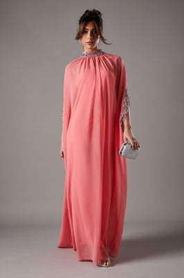 Chiffon Cape Style Sequin Maxi Dress