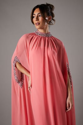 Chiffon Cape Style Sequin Maxi Dress