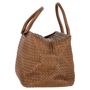 Bottega Veneta Intrecciato Brick Schoudertas in Bruin Leer