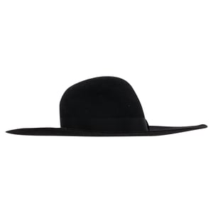 Saint Laurent Ribbon Band Flat Brim Hat in Black Wool