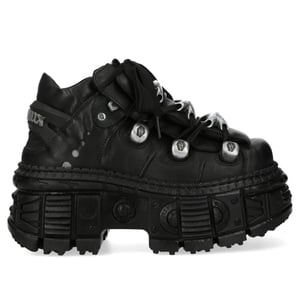 New Rock M-OVERZ106B-C1 Metallic Chunky Zwarte Leren Gothic Enkellaarsjes