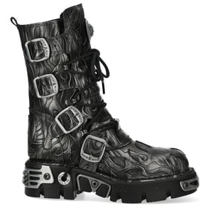 New Rock M-591-C63 Halfhoge zwarte stalen leren metallic gothic laarzen